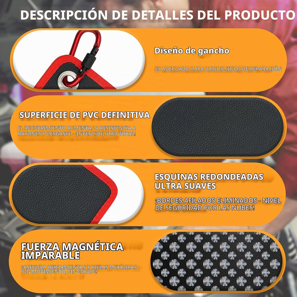 Tapete magnético flexible para herramientas, almohadilla magnética de 40 libras con selector magnético, agujero circular para colgar y gancho de mosquetón, organizador de almacenamiento para automóvil