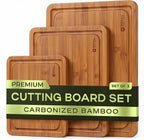 ROYAL CRAFT WOOD Tablas de cortar de madera para preparar comidas de cocina y servir – Juego de tablas de cortar de bambú no tóxicas con asas laterales profundas para jugo – Charcutería y bloque de