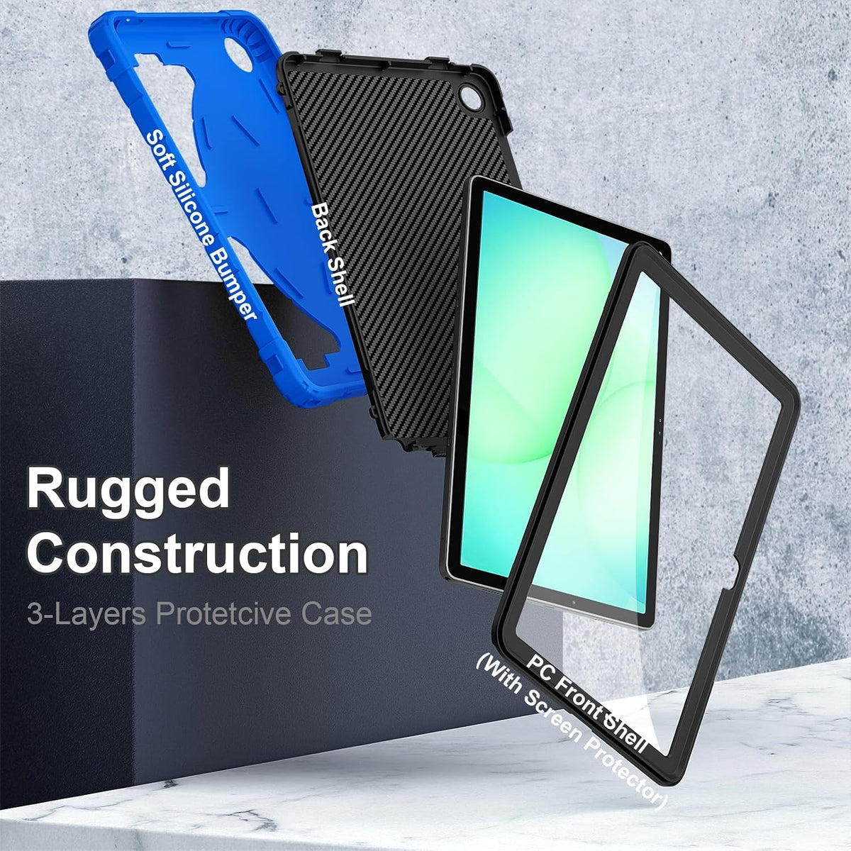 Funda para Samsung Galaxy Tab A11+ Plus 2026 / A9+ Plus de 11 pulgadas, resistente a prueba de golpes con protector de pantalla integrado y soporte, esquina gruesa, azul y negro