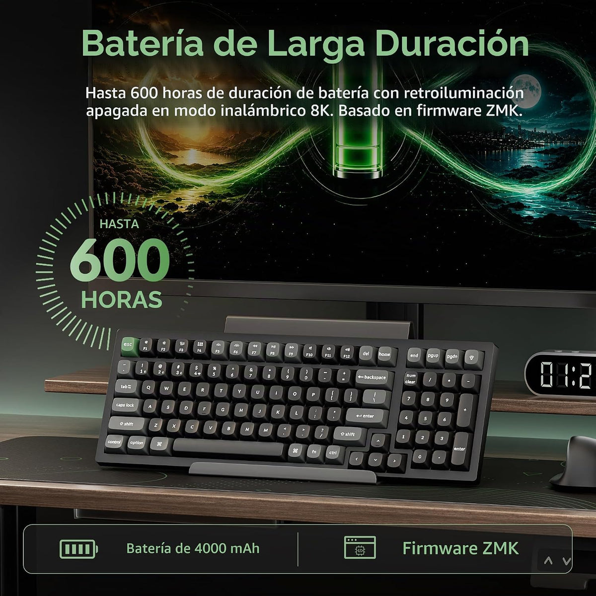 Keychron Teclado mecánico inalámbrico K4 Ultra 8K 96% con teclado numérico, 2.4 GHz/Bluetooth/cableado, 600 horas de duración de la batería ZMK Launcher, RGB intercambiable en caliente con