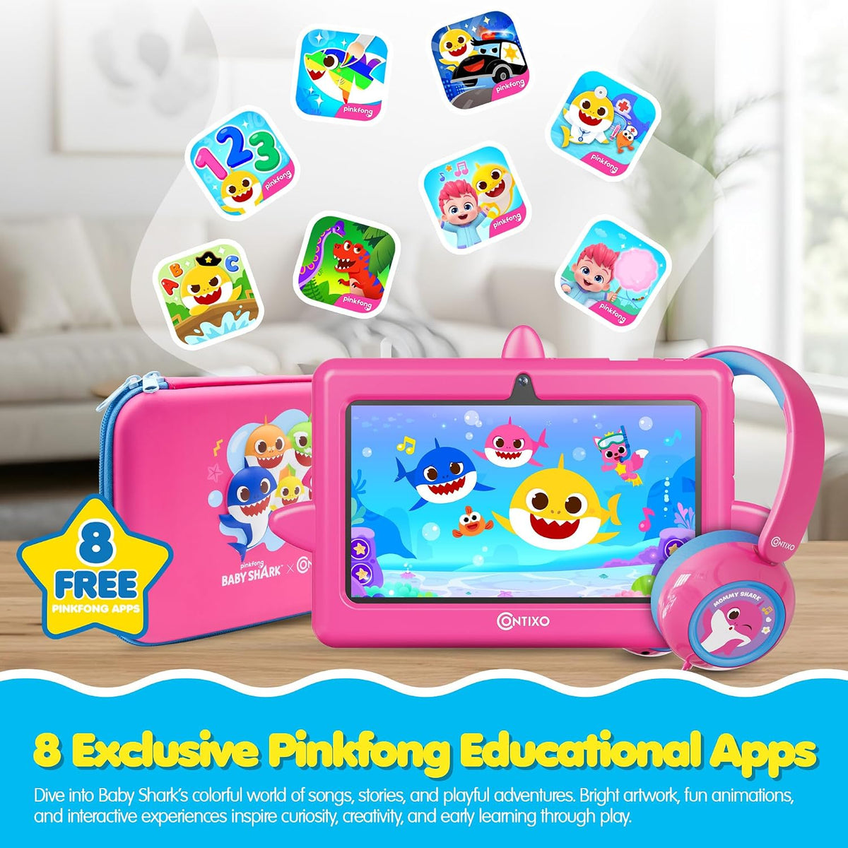Contixo Pinkfong Baby Shark - Paquete de tabletas infantiles de 7 pulgadas