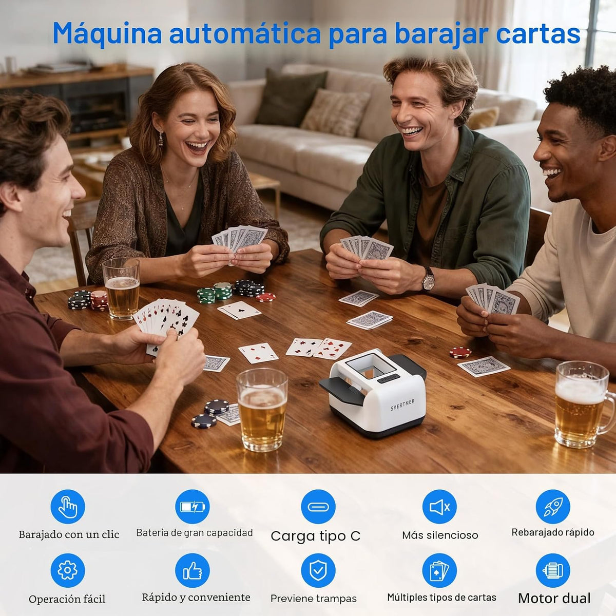 Barajador automático de cartas|1-2 barajadoras de cartas eléctricas|Baterías recargables portátiles de póquer, blackjack, uno, skip-bo, fase 10 más jugando barajador para juego en casa, viajes
