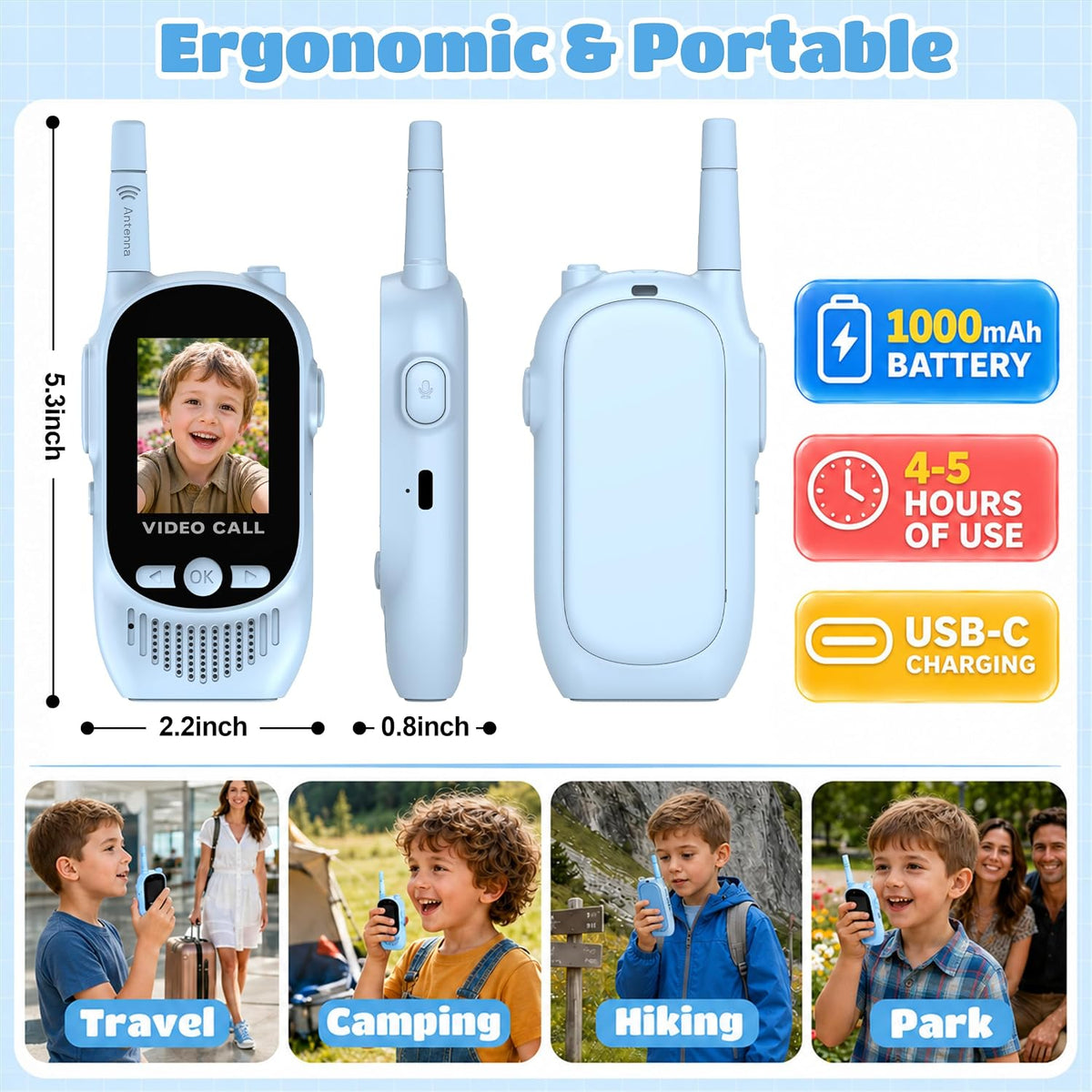 Walkie Talkies de video para niños, paquete de 2 juguetes recargables para cámara y pantalla, chat de campamento de largo alcance para interiores y exteriores, radios bidireccionales, regalos de