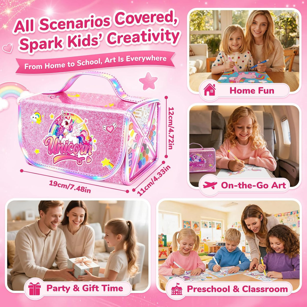 DreamyCandy Juego de 70 marcadores lavables para niños de 4 a 8 años, set de arte de unicornio para regalos