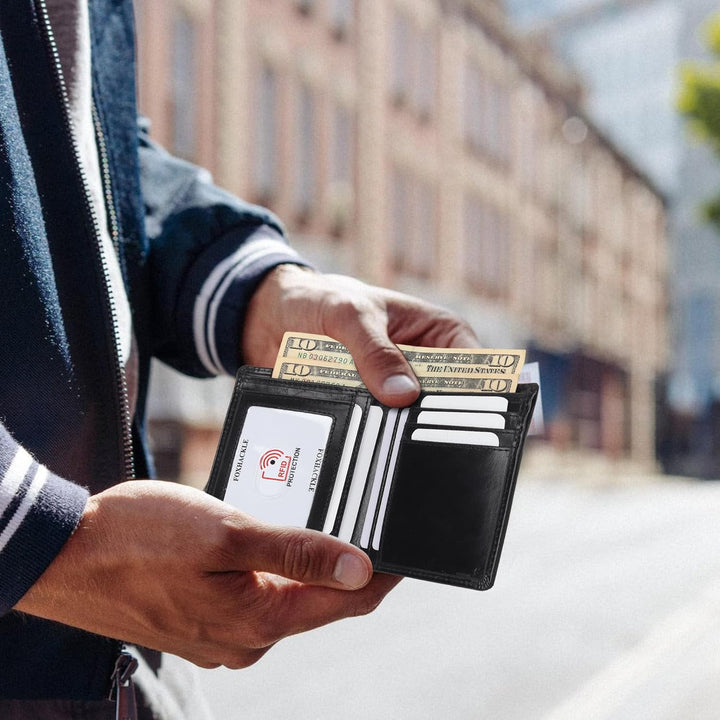 FOXHACKLE Cartera delgada de cuero plegable para hombre con bolsill...