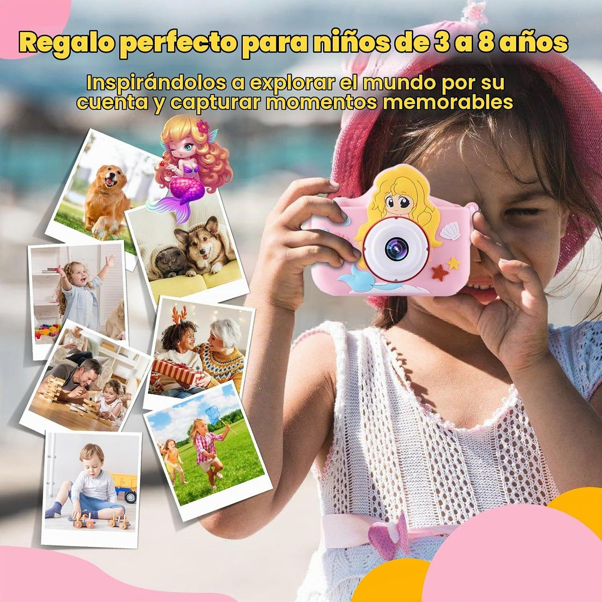 Cámara para niñas de 3 a 8 años, juguetes de sirena, cámara digital para niños pequeños, regalos de Navidad y cumpleaños para niñas de 3, 4, 5, 6, 7, 8 años, linda cámara de video selfie, HD