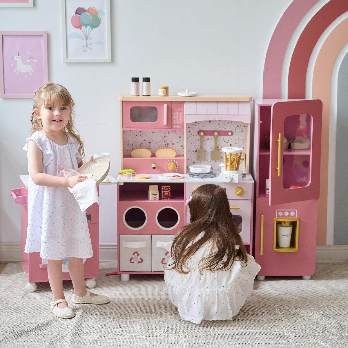 Teamson Kids Little Chef Savannah Wooden Montessori Play Kitchen, Green