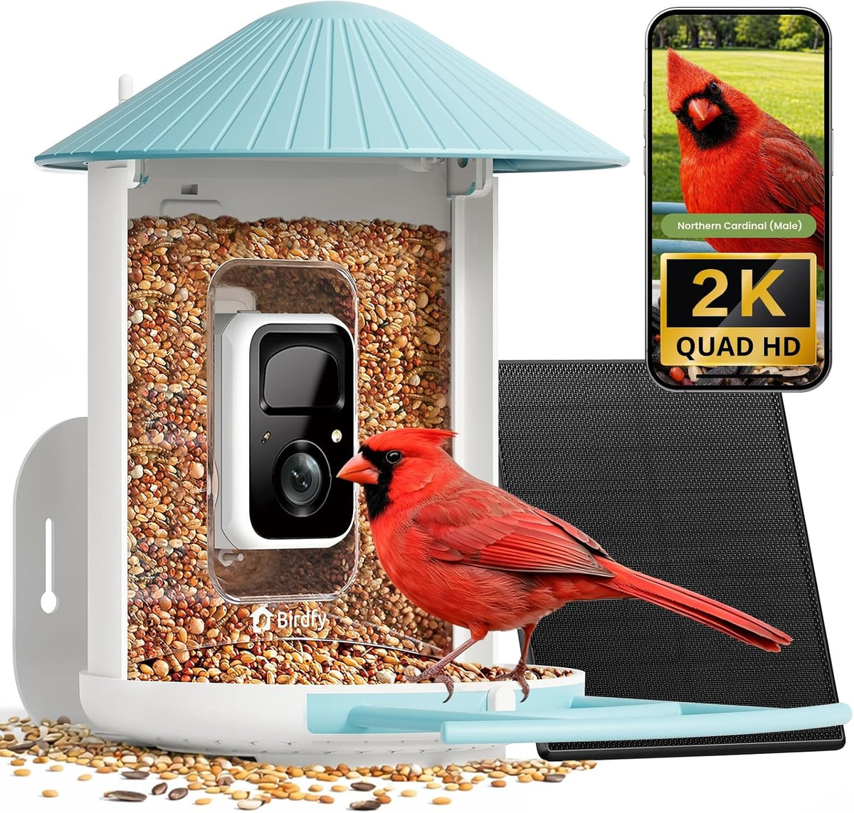 NETVUE by Birdfy - Comedero inteligente para pájaros con cámara AI HD 2K alimentado por energía solar, observación inalámbrica de aves silvestres, transmisión en vivo y visión nocturna a color