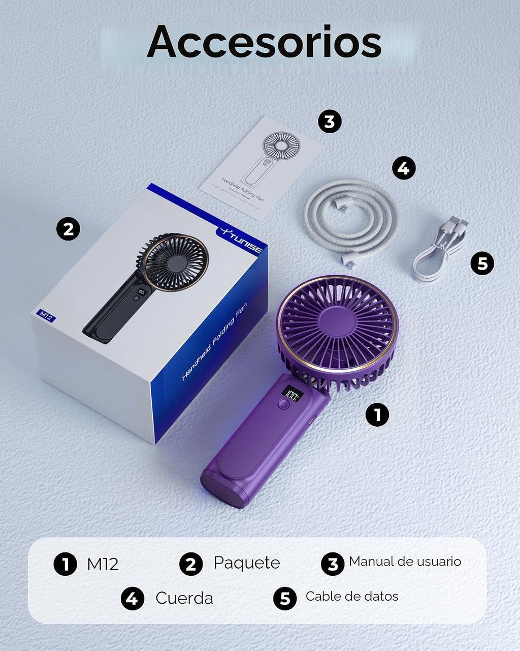 TUNISE Ventilador portátil de mano, 4000mAh, 180 ajustable, 6 veloc...