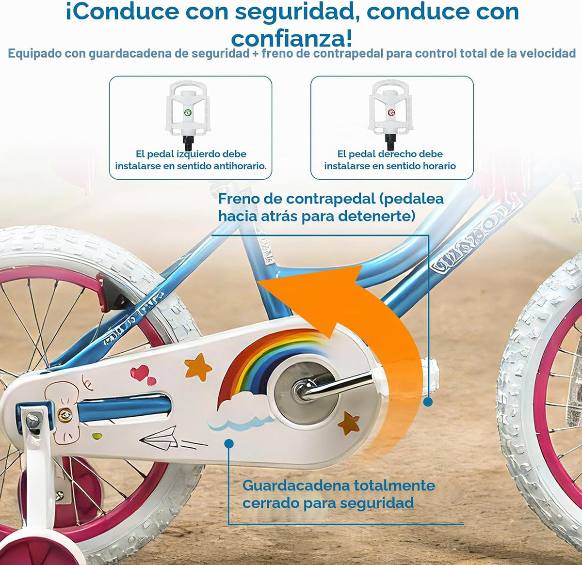 Bicicleta WinHope Fairy Girls con Asiento para Muñeca, Bicicleta Infantil de 12-20 Pulgadas para Edades 2-12