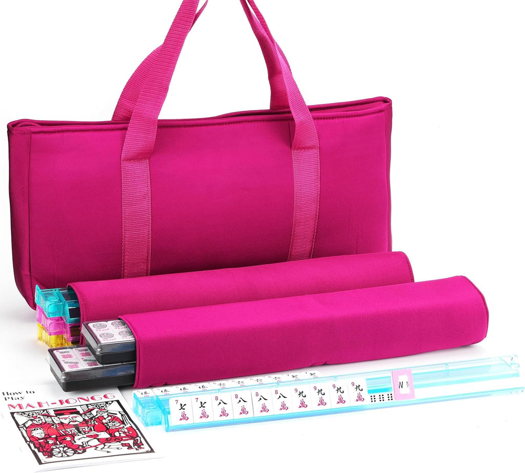 Juego de Mah-jong Americano Set 166 Fichas Blancas Bolsa de Viaje con acolchado rojo