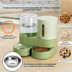Alimentador automático para gatos, dispensador de agua de acero inoxidable, alimentador de alimentos por gravedad y bebedero con cuenco de comida para mascotas, para gatitos pequeños y medianos, cachorros, mascotas, gran capacidad (verde)