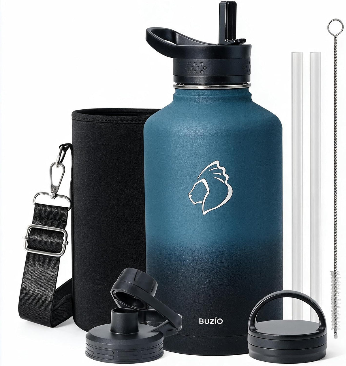 BUZIO Jarra de agua de medio galón de acero inoxidable aislada (fría
