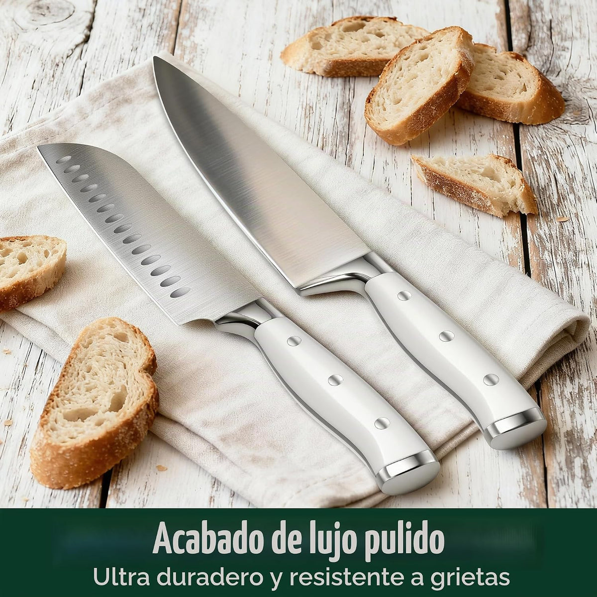 Juego de cuchillos de cocina de acero inoxidable de alto carbono de alta calidad, afilado, mango ergonómico forjado triple remache, juego de cuchillos profesional para cocina, apto para lavavajillas (blanco)