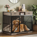 44" Gato de madera para jaula de perro Mesa lateral con cajones de almacenamiento y puertas de cierre doble