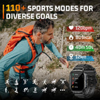 Relojes inteligentes militares para hombres, llamadas Bluetooth AMOLED de 2.06 pulgadas, IP68 con monitor de sueño, podómetro, más de 110 modos deportivos, reloj inteligente táctico para Android, iOS y Samsung compatible