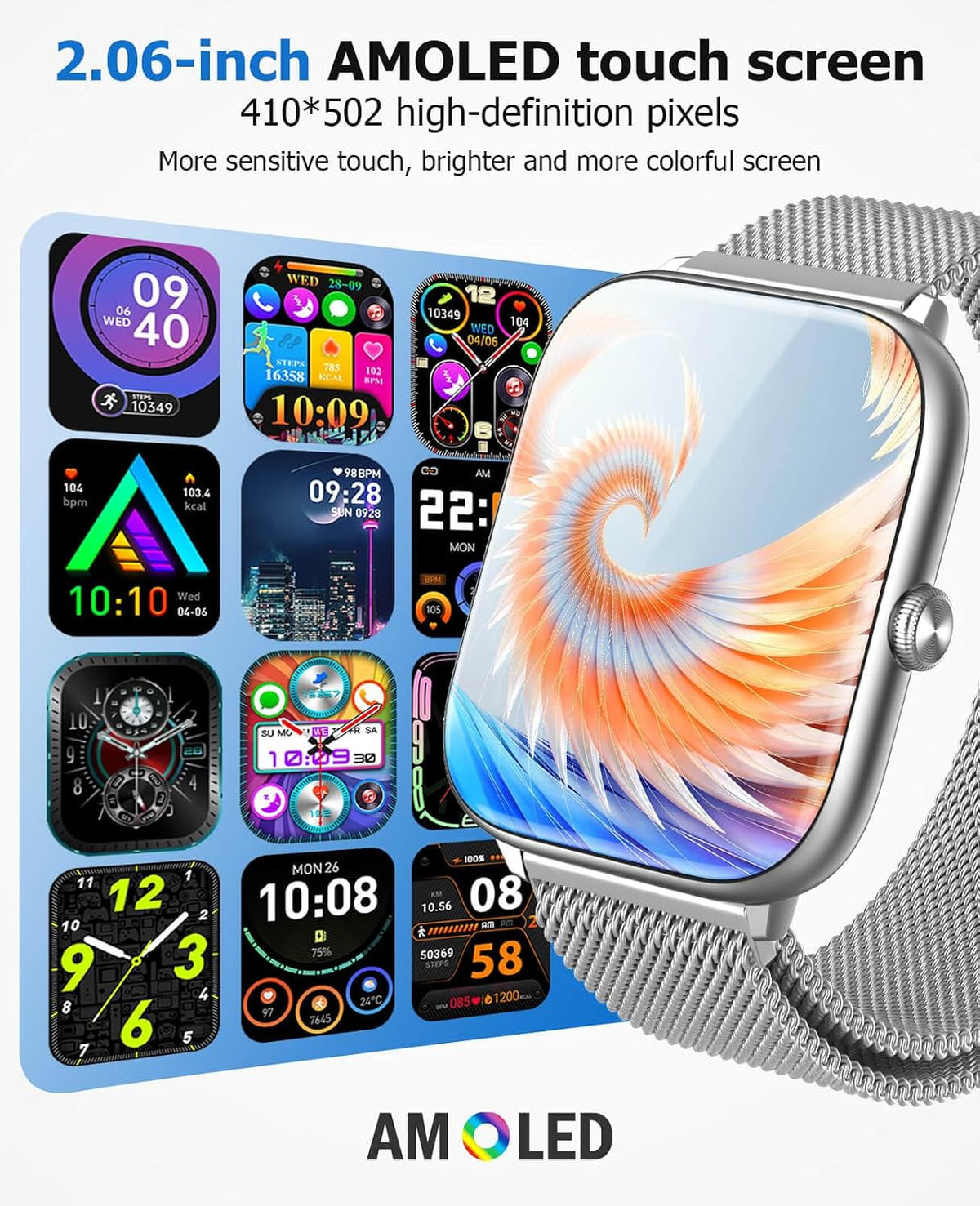 Reloj Inteligente Premium para Hombres y Mujeres con Llamadas Bluetooth, Pantalla AMOLED 2.06 pulgadas AOD