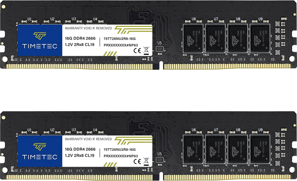 Timetec Kit de 32 GB (2 x 16 GB) DDR4 2666 MHz (PC4-2666V) PC4-21300 UDIMM RAM de escritorio - 288 pines 1.2V CL19 sin ECC sin búfer DIMM actualización del módulo de memoria