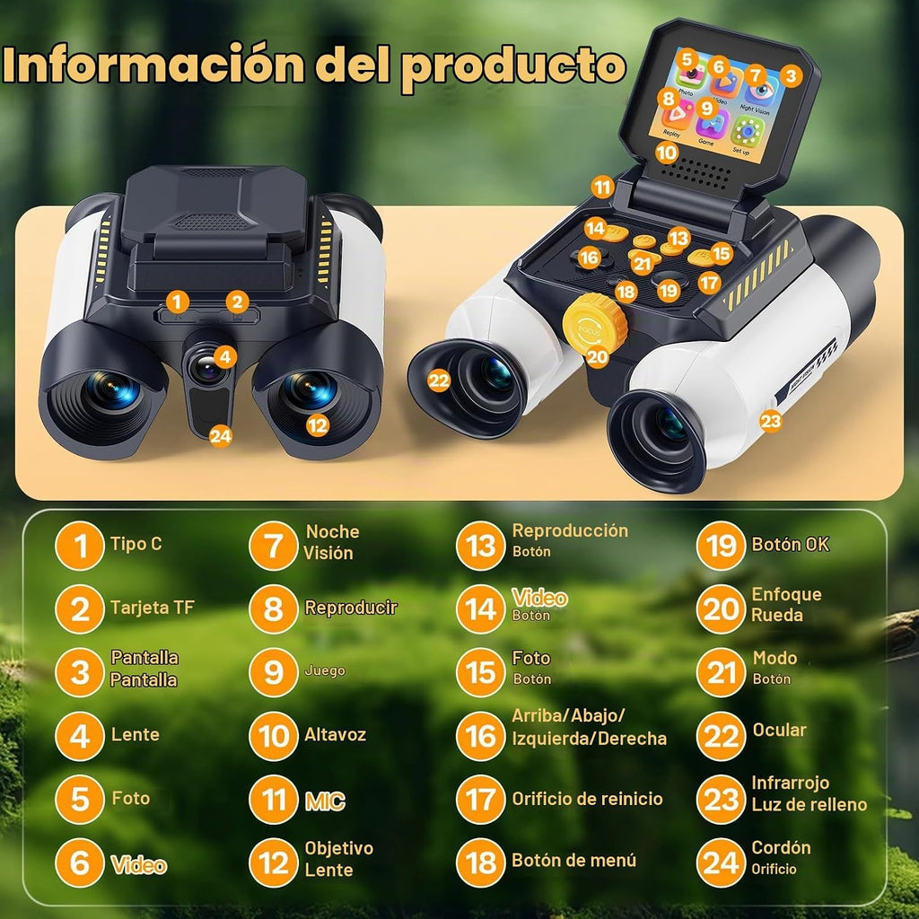 Binoculares de visión nocturna para niños, 48MP, pantalla de 2.4
