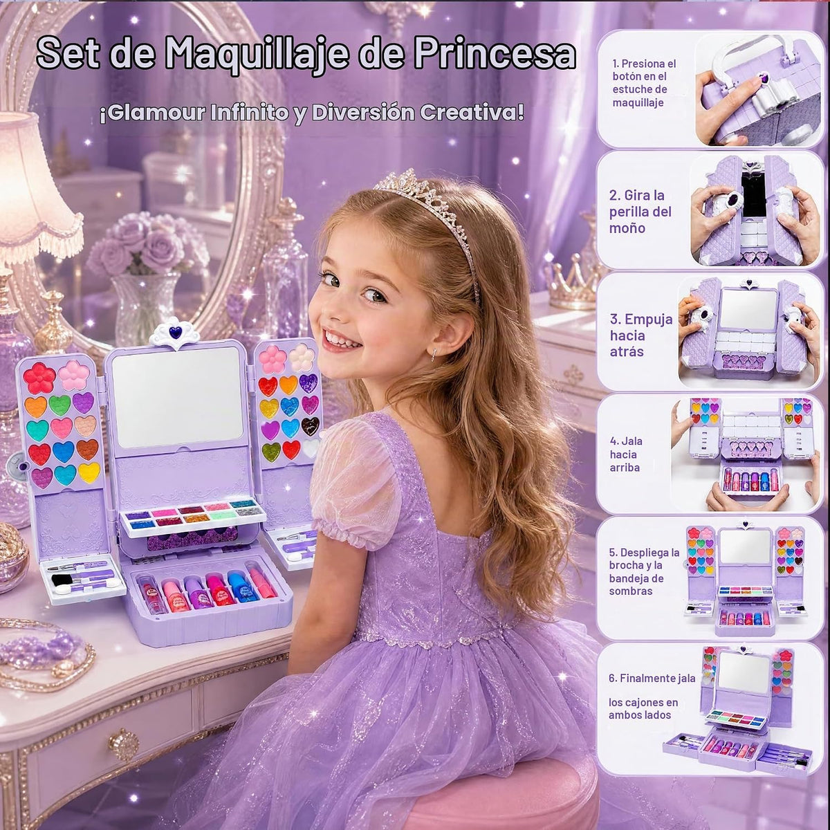 Kit de maquillaje infantil de 75 piezas para niñas, juego de maquillaje de