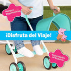Peppa Pig Cochecito paraguas para niños pequeños, cochecito de viaje plegable ligero con arnés de 3 puntos, ruedas de bloqueo, toldo ajustable, compacto y portátil