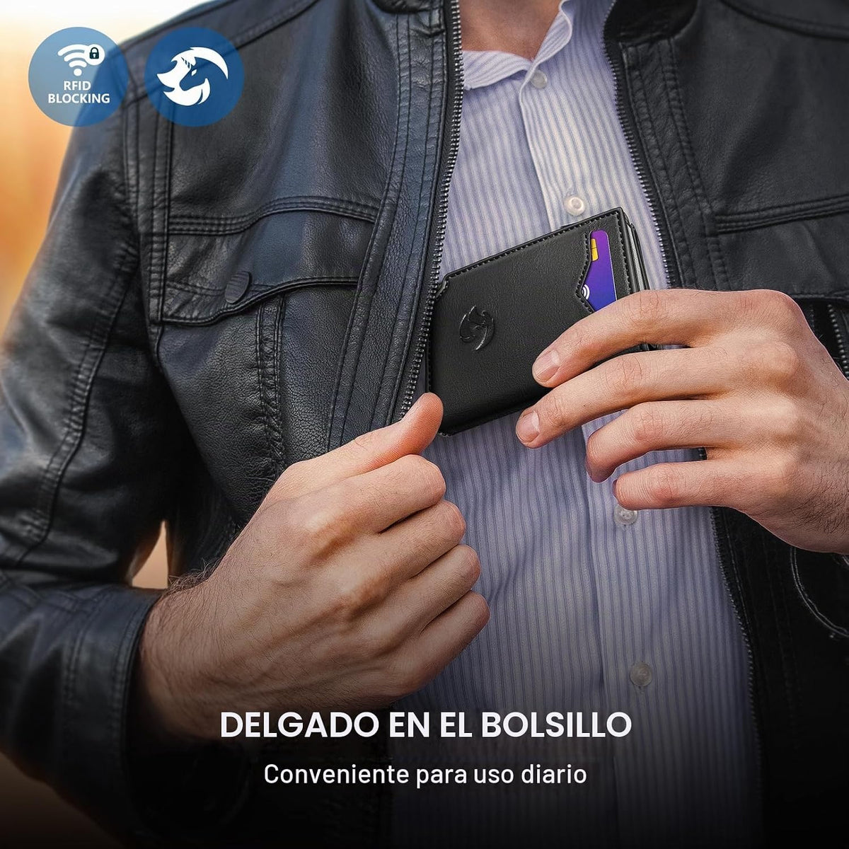 Cartera para hombre, tarjetero desplegable delgado con bloqueo RFID, billetera triple minimalista con 10 ranuras para tarjetas, bolsillo para efectivo y 2 ventanas para identificación, funda