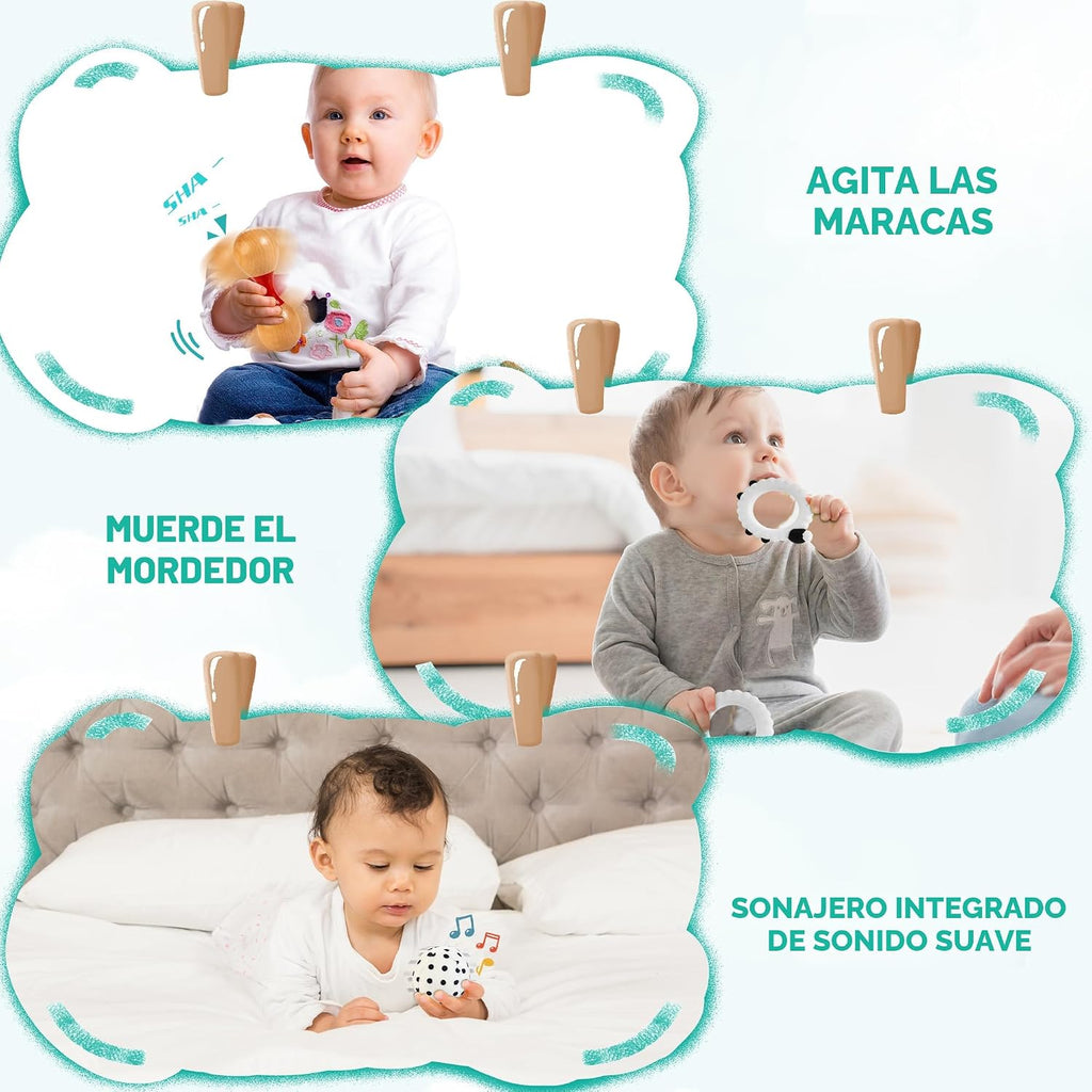 WOODMAM - Juguetes Montessori para bebés de 0 a 6 meses, kit educativo 9 en 1