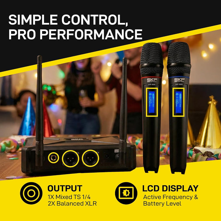 SKP Pro Audio Sistema de micrófono inalámbrico UHF-300D - Micrófono...