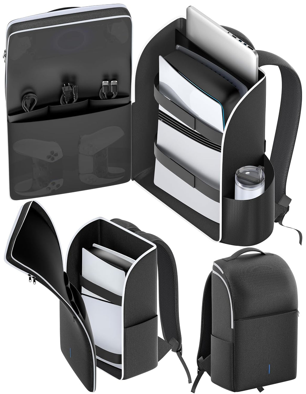LVVIL Mochila para consola PS5/Slim/Pro, funda de transporte de protección completa para PS5, bolsa de viaje, bolsa de almacenamiento PS 5 de gran capacidad para controladores duales, portal PS, portátil, tarjetas de juego, kits de accesorios Sony PSP