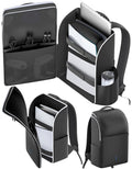 LVVIL Mochila para consola PS5/Slim/Pro, funda de transporte de protección completa para PS5, bolsa de viaje, bolsa de almacenamiento PS 5 de gran capacidad para controladores duales, portal PS, portátil, tarjetas de juego, kits de accesorios Sony PSP
