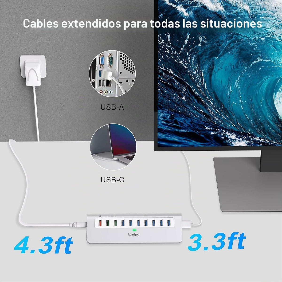 intpw, YH6S, hub USB, alimentado