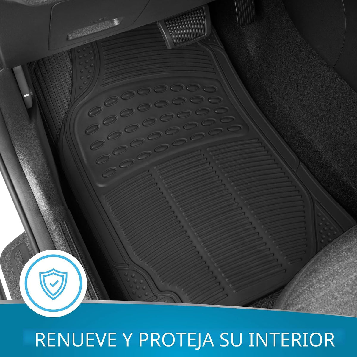 BDK Tapetes de piso para todo tipo de clima, 4 piezas, diseño de ajuste universal, tapetes de goma duraderos con bordes de captura, impermeables para automóviles, camiones, SUV (negro)