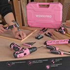 WORKPRO Juego de taladro rosa inalámbrico de 12 V para mujeres