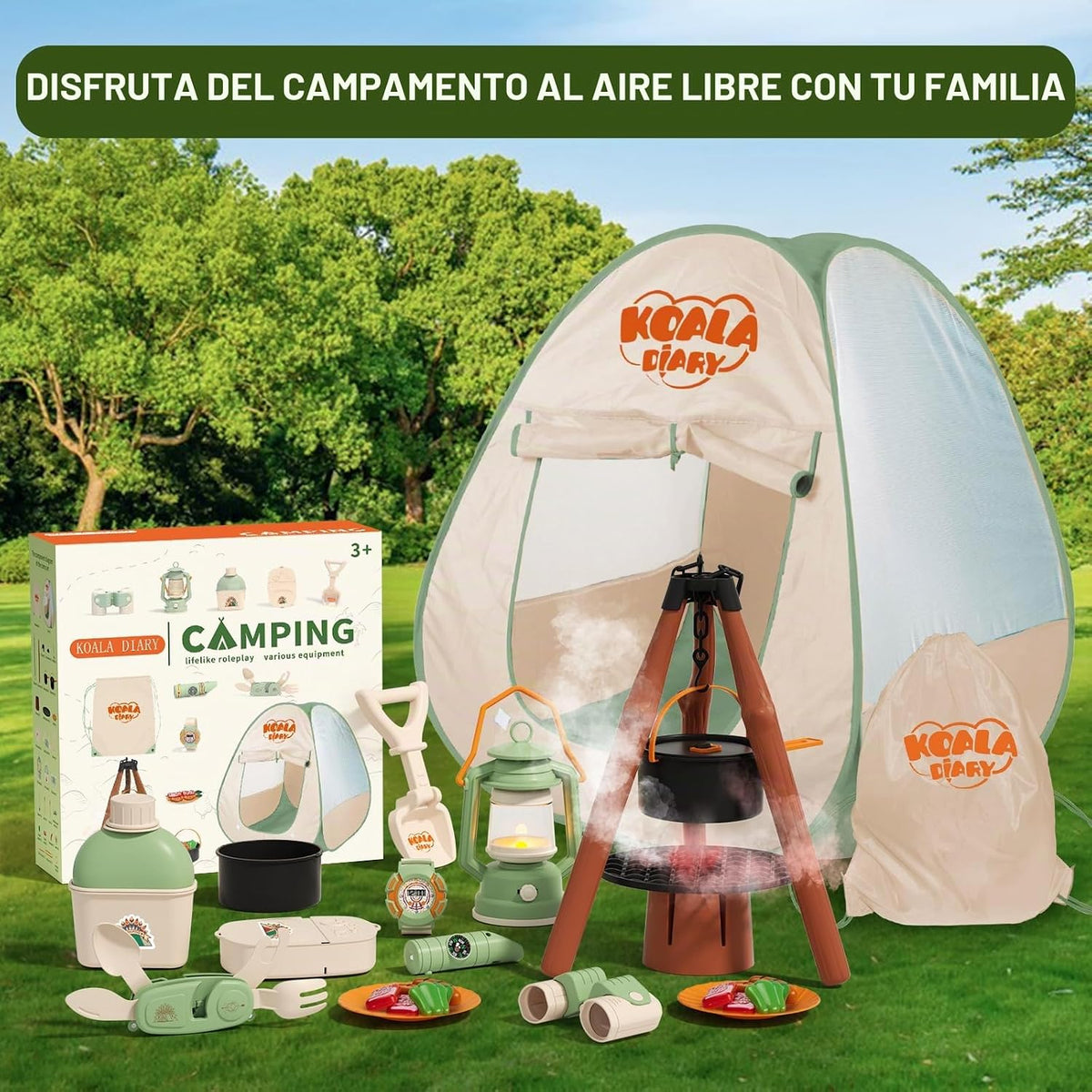Juego de campamento para niños, 31 piezas con tienda de campaña, juego de simulación al aire libre, 3+