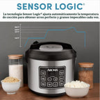 Aroma Housewares olla arrocera digital de 20 tazas (cocidas) (10 tazas sin cocer), olla de cocción lenta, vaporera de alimentos, exterior de acero inoxidable (ARC-150SB), negro