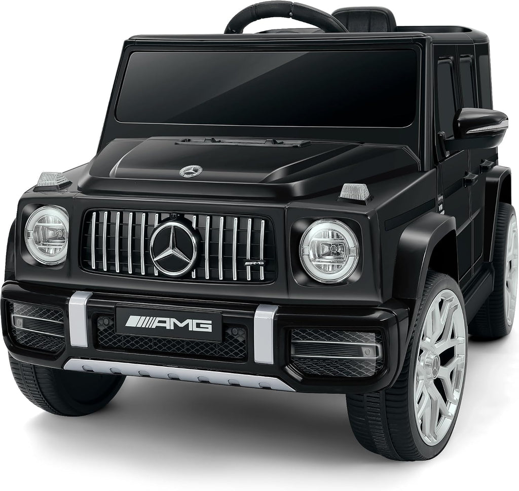 Mercedes-Benz AMG G63 - Juguetes de paseo con licencia de 12 V con control remoto, batería recargable, luces parpadeantes/luces LED, Bluetooth, música y bocina, arranque suave, batería baja