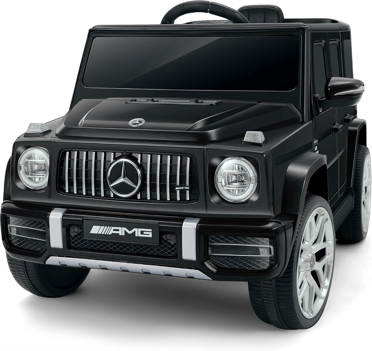 Mercedes-Benz AMG G63 - Juguetes de paseo con licencia de 12 V con control remoto, batería recargable, luces parpadeantes/luces LED, Bluetooth, música y bocina, arranque suave, batería baja
