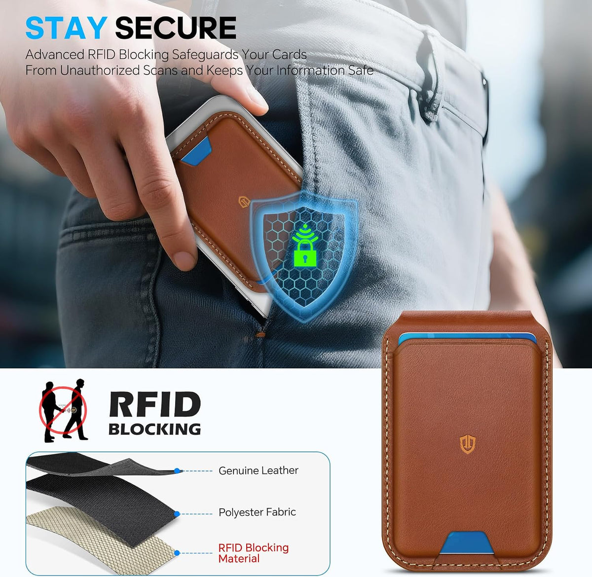 SHIELDON Cuero genuino para soporte de cartera MagSafe, 6 tarjeteros