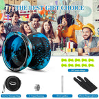 W09 Yoyo de Metal, Yo-Yo Profesional de Modo Dual Sensible/No Sensible Freestyle, Yoyo para Principiantes - Yoyo Profesional para Adultos, Paquete de Accesorios de Yoyo Perfecto, Negro/Azul