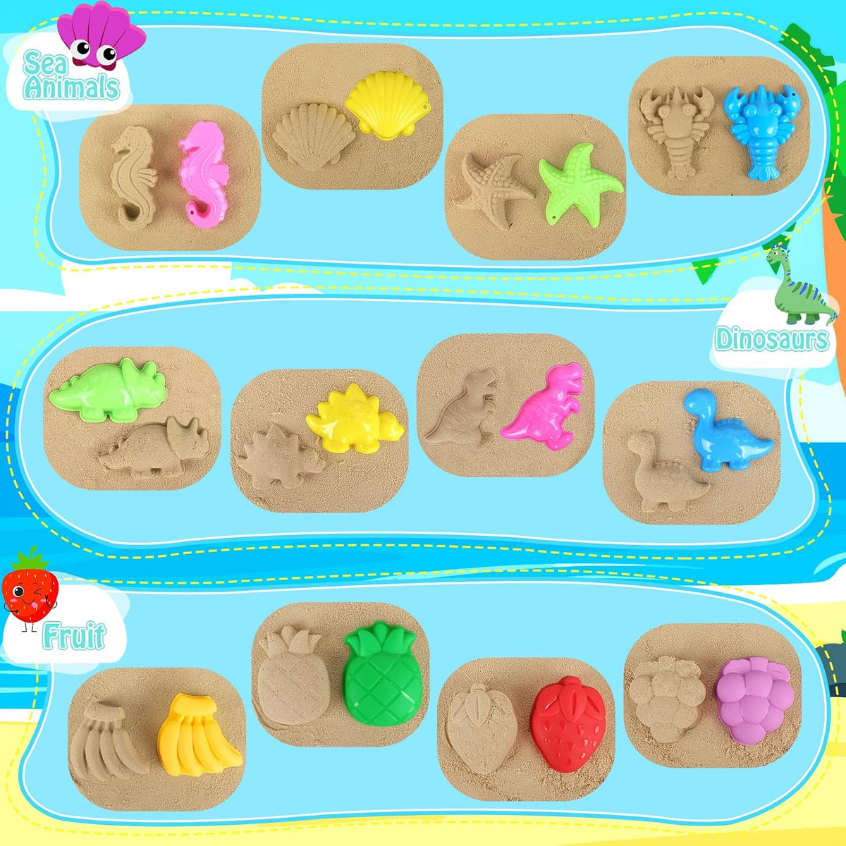 RACPNEL Juguetes de playa con cubos plegables, kit de castillo de arena
