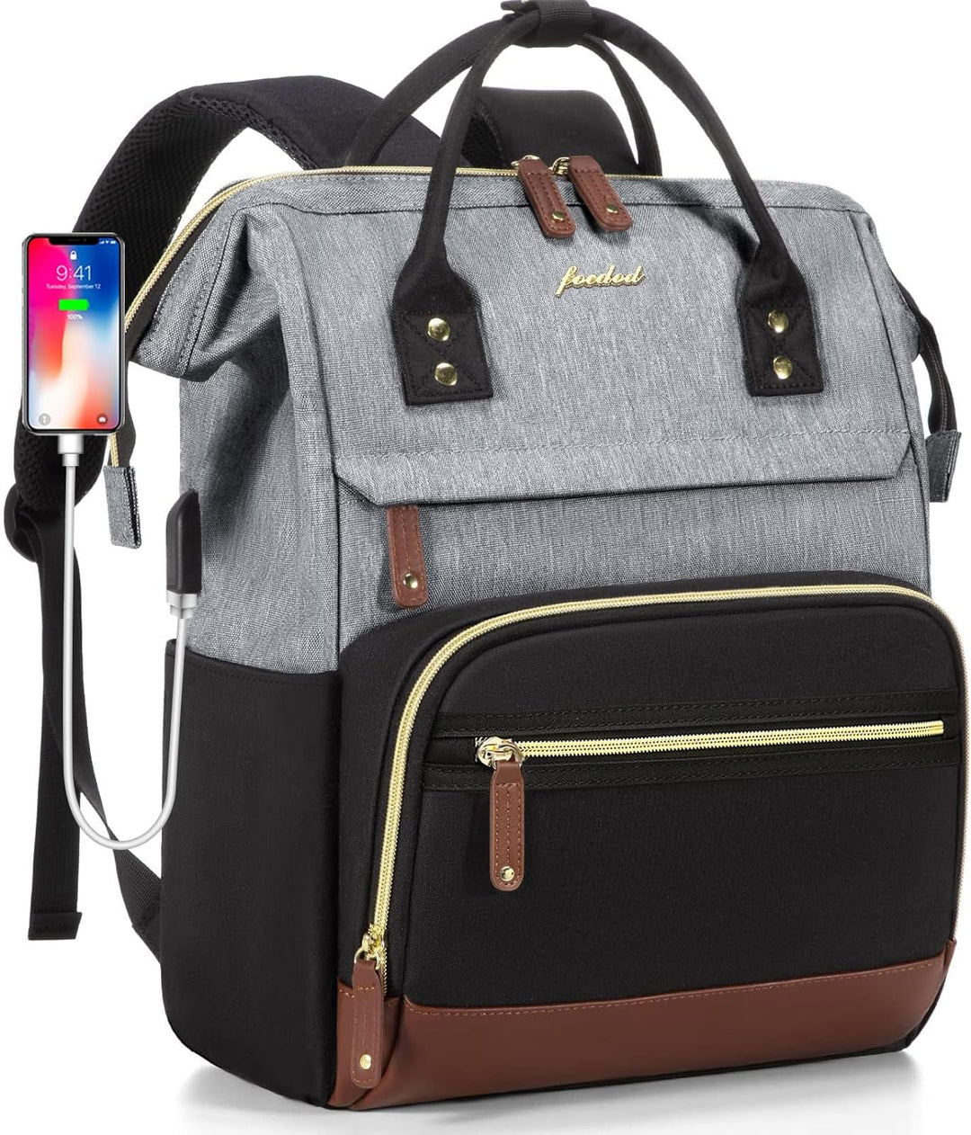 Focdod Mochila para laptop Bolsa de viaje para mujer, 7-negro gris...