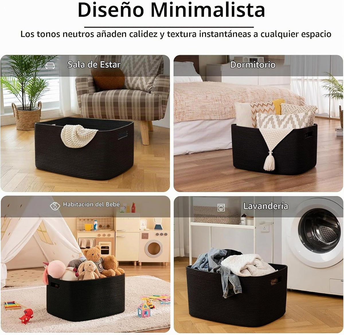 OIAHOMY Cesta rectangular XXL para manta, 96 litros, cesta tejida de algodón para almacenamiento, cestas de ropa sucia para sala de estar, guardería, dormitorio, organización de juguetes con asa, 24 x