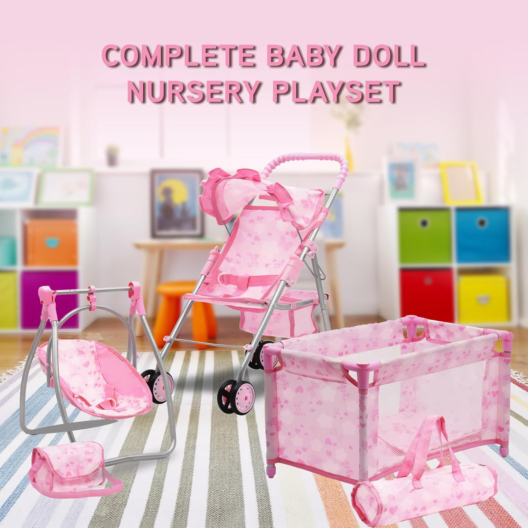 Juego de cochecito, columpio y cuna para muñeca bebé, juego de acce...