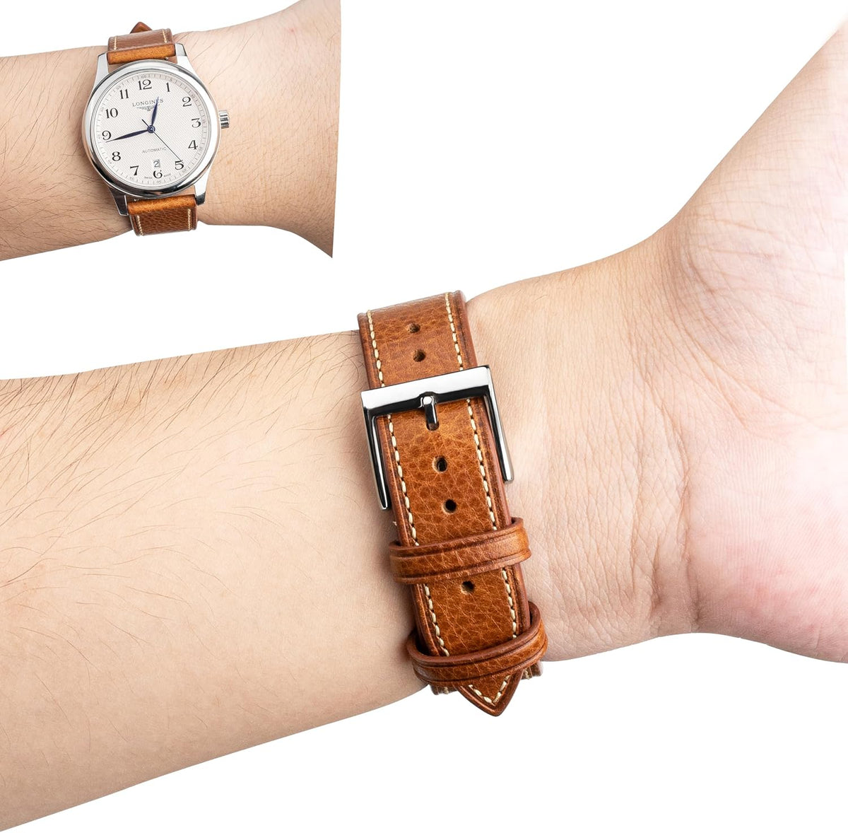 Correas de reloj de cuero italiano Toscana de cuero genuino de grano completo curtido vegetal, correas de reloj de repuesto de correa de reloj de liberación rápida para hombres y mujeres 0.709