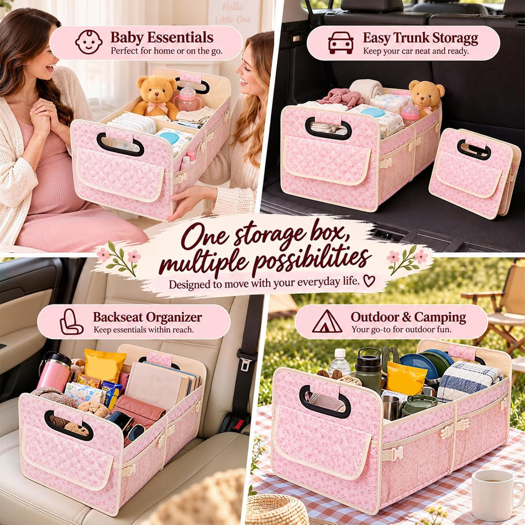Organizador de Maletero para Coche con Tejido Acolchado y Estampado Floral para Mujeres, Almacenamiento SUV