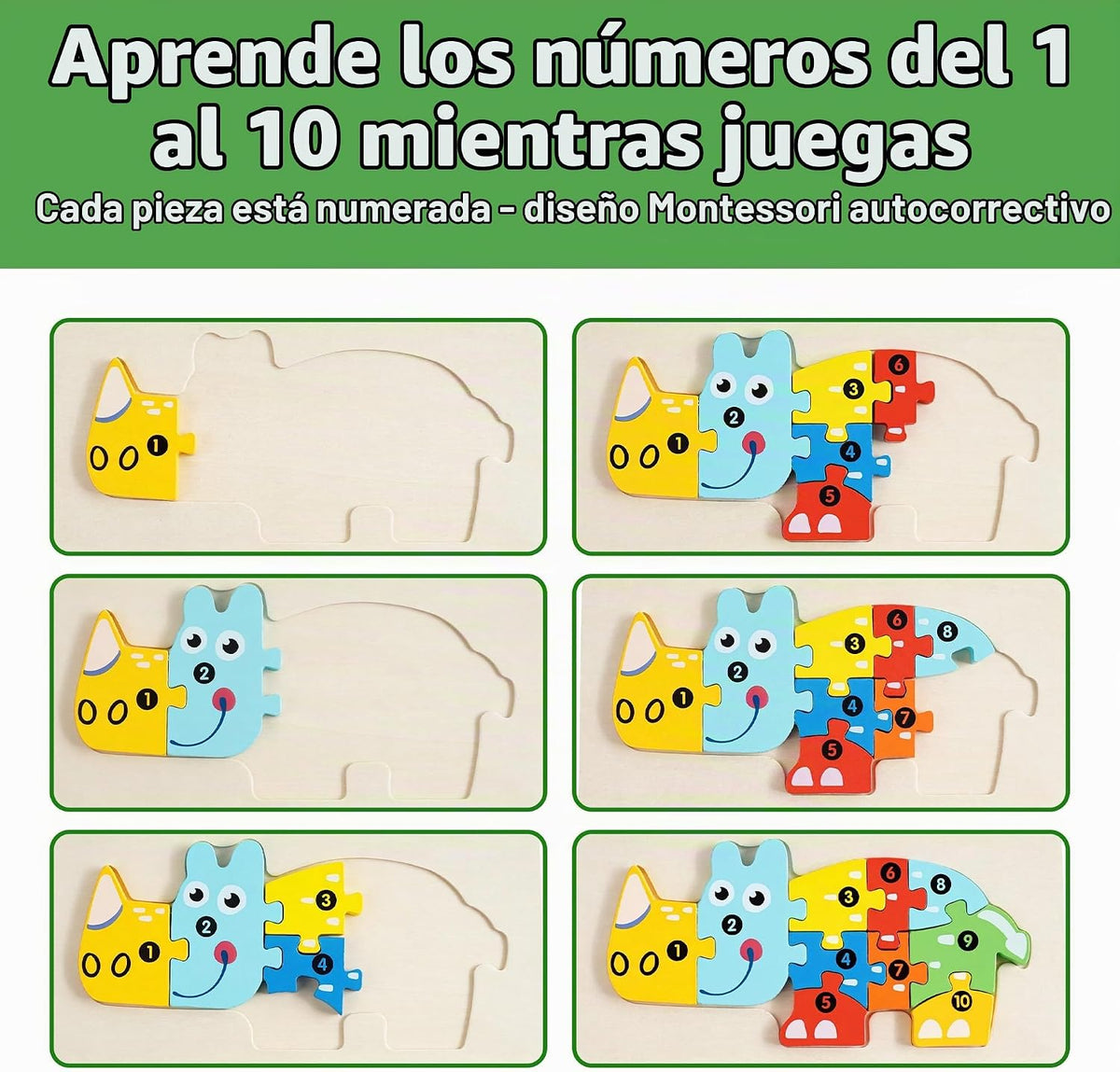 Set de 7 Rompecabezas de Madera para Niños 3-5, Rompecabezas Montessori de Animales