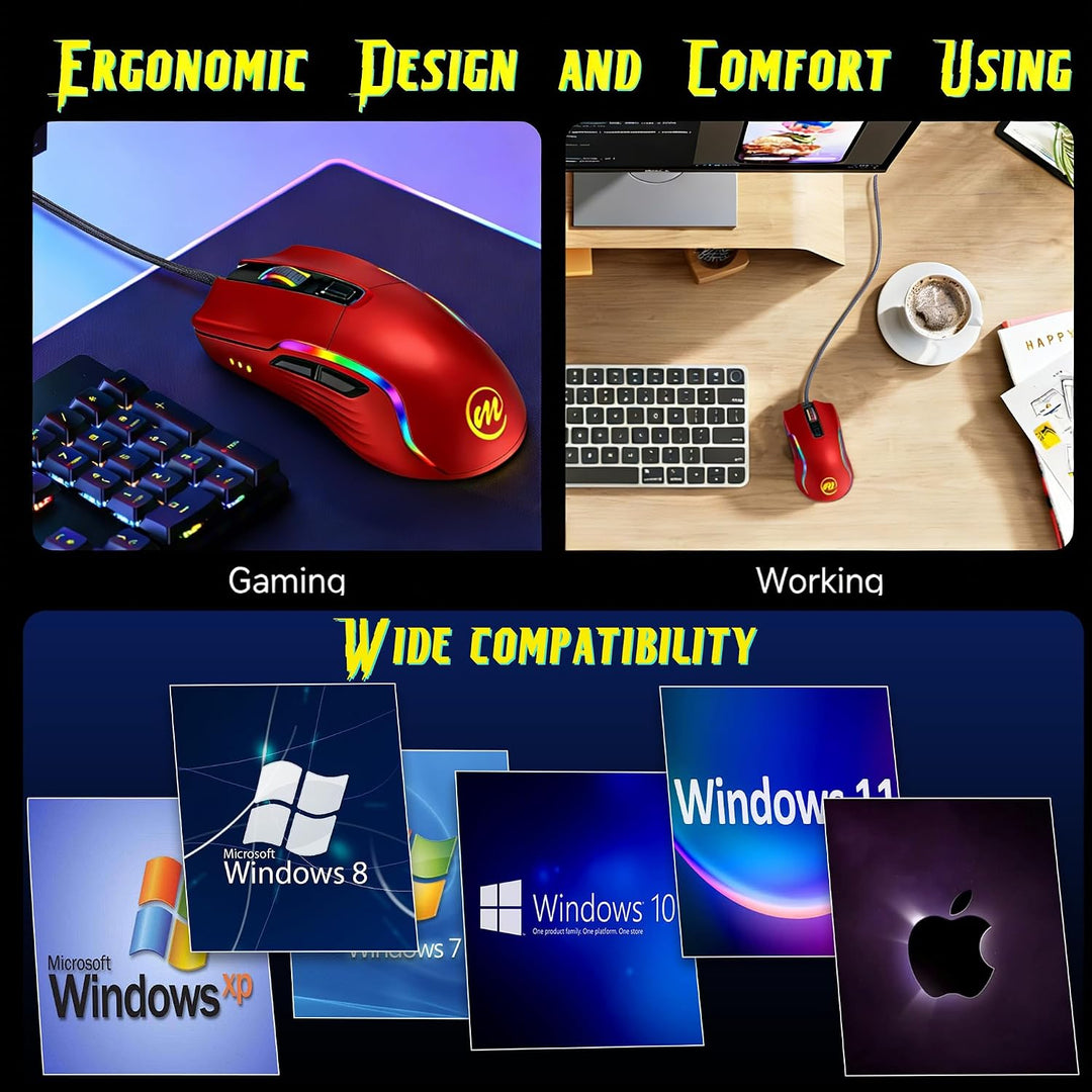 memzuoix Mouse para juegos con cable RGB - 6 DPI ajustables hasta 1...