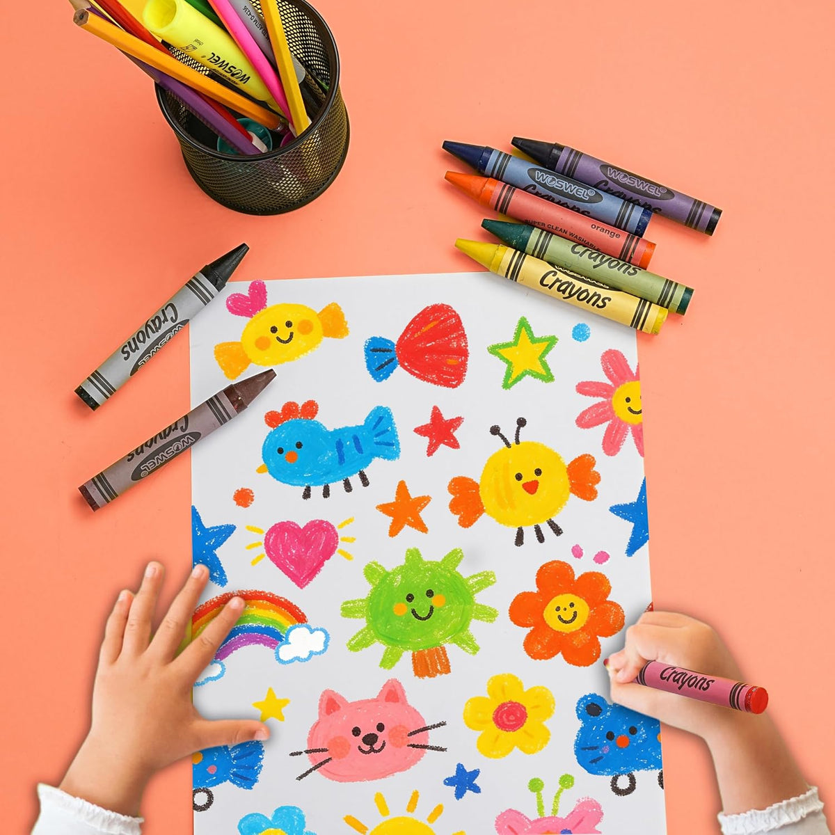 WOSWEL Crayones gigantes súper lavables a granel, 12 paquetes con 8 colores brillantes, no tóxicos y de fácil agarre para niños de 1 a 3, 2 a 4, suministros escolares para fiestas en el aula