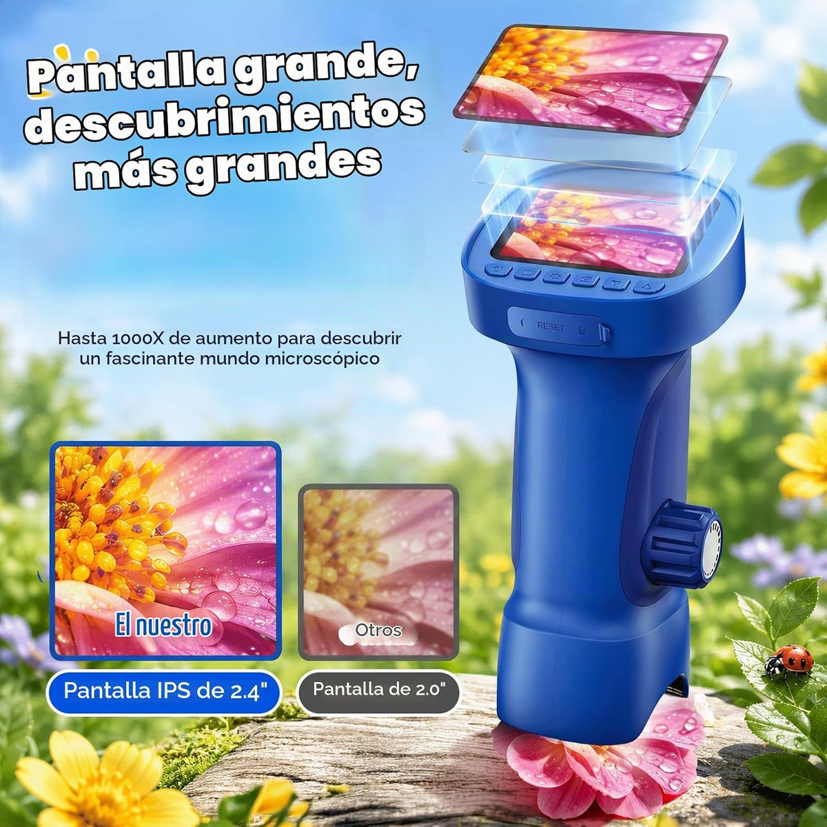 1000X Microscopio Digital Portátil para Niños: Explorador 4K Lupa Fotográfica