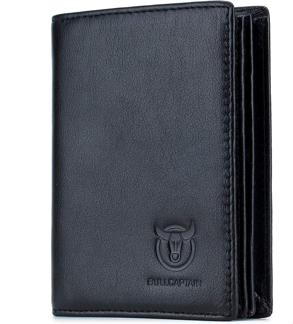BULLCAPTAIN Cartera de cuero genuino plegable de gran capacidad para hombres con 15 ranuras para tarjetas QB-027